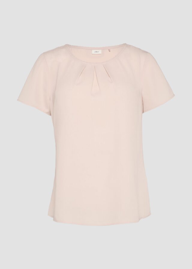 Kurzarmbluse aus Crêpe mit Schmuckkante