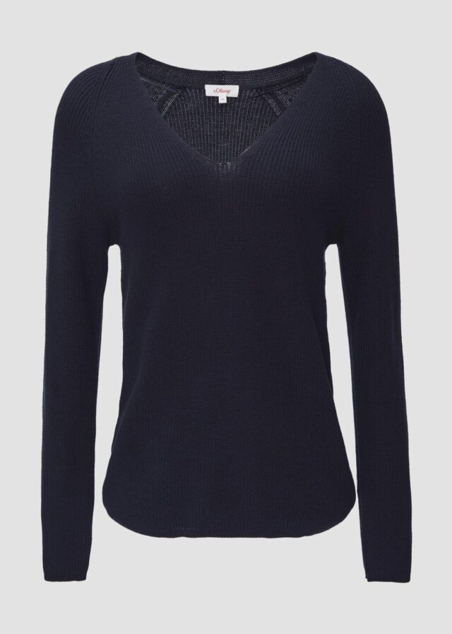 Strickpullover mit V-Ausschnitt und Raglan-Ärmeln