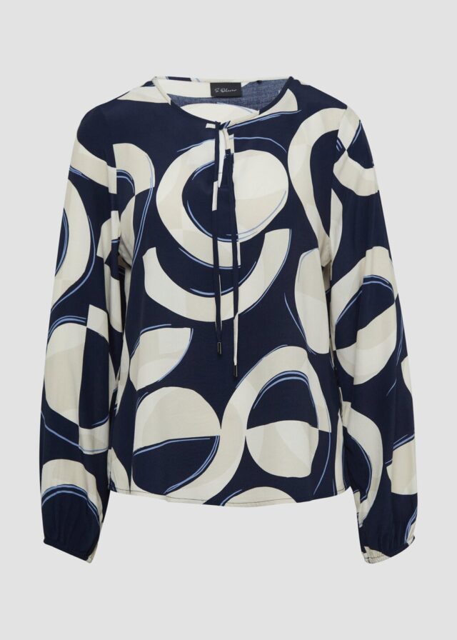 Gemusterte Viskosebluse mit Bindeband