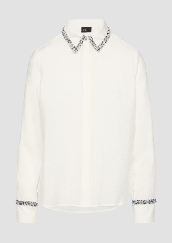 Strukturierte Hemdbluse aus Viskosemix mit dekorativen Details