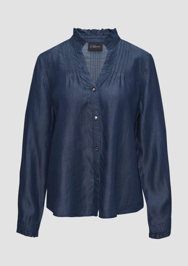 Leichte Bluse aus Lyocell-Denim mit Rüschen und Biesen