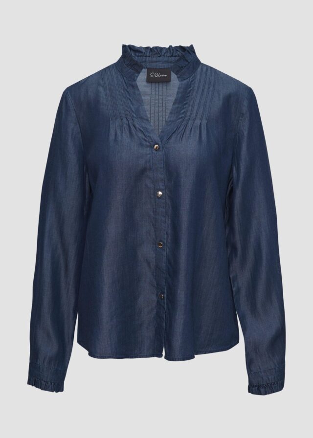 Leichte Bluse aus Lyocell-Denim mit Rüschen und Biesen