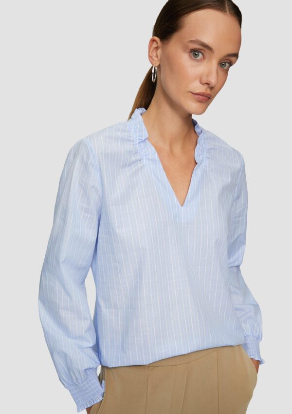 Gestreifte Baumwollbluse mit Smok-Details