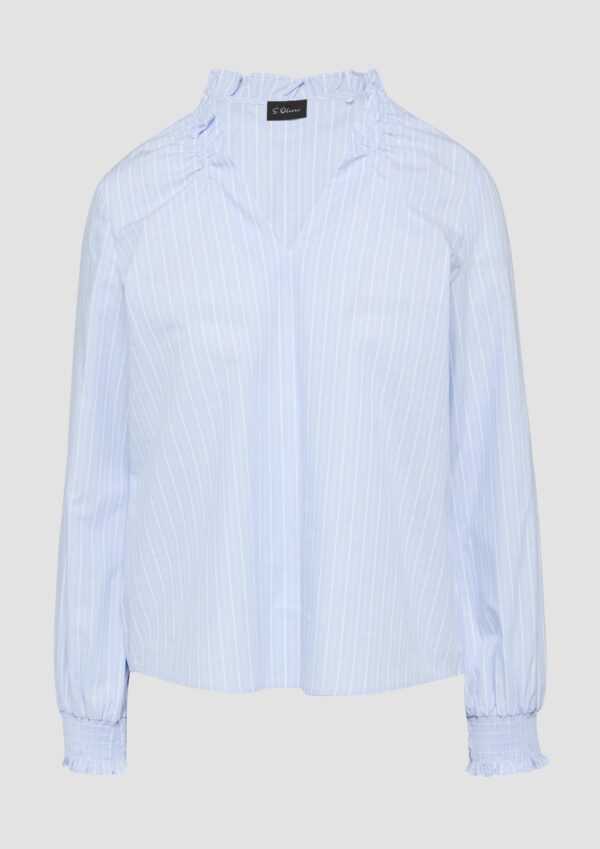 Gestreifte Baumwollbluse mit Smok-Details