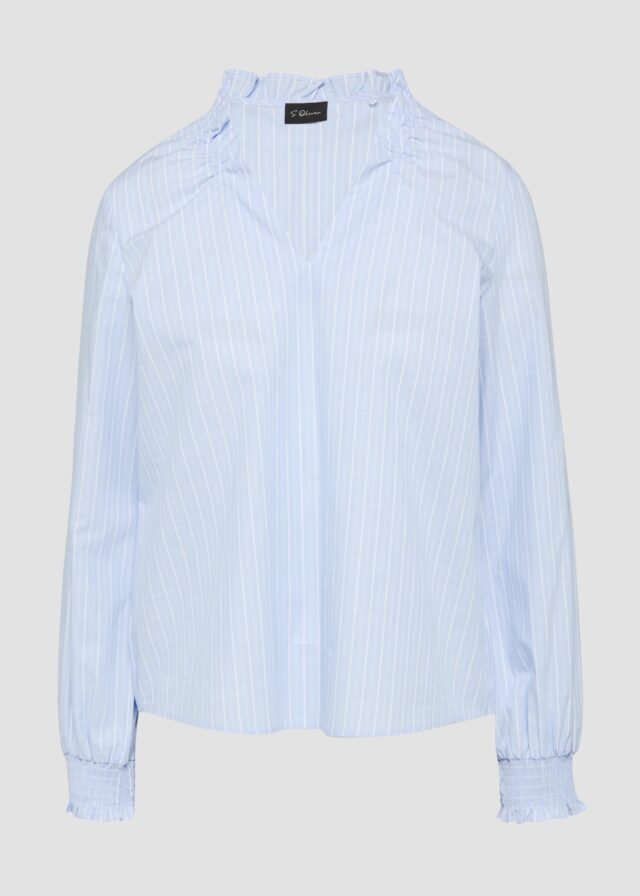 Gestreifte Baumwollbluse mit Smok-Details