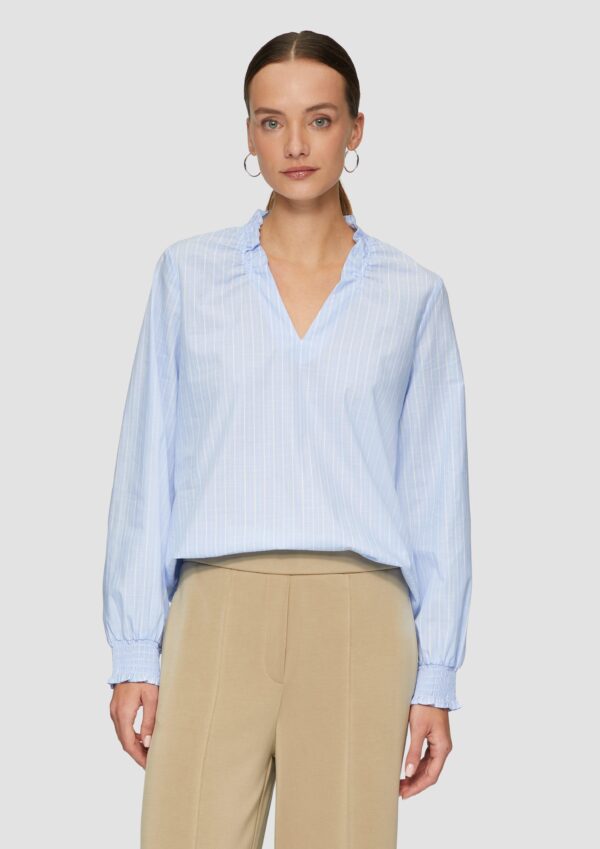 Gestreifte Baumwollbluse mit Smok-Details
