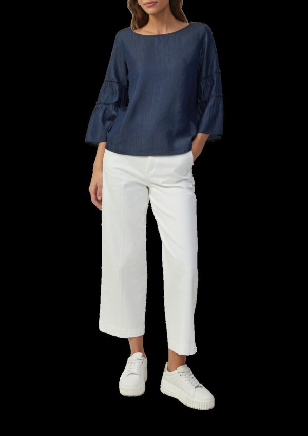 Relaxed-Fit-Bluse in Denim-Optik mit Volantärmeln