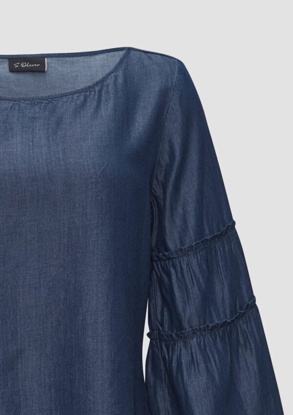 Relaxed-Fit-Bluse in Denim-Optik mit Volantärmeln