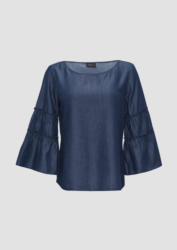 Relaxed-Fit-Bluse in Denim-Optik mit Volantärmeln