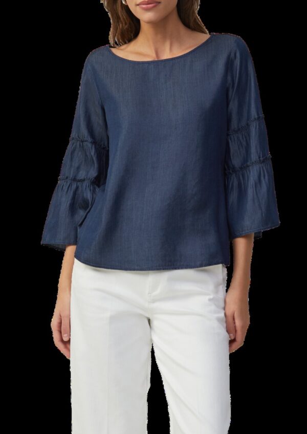 Relaxed-Fit-Bluse in Denim-Optik mit Volantärmeln