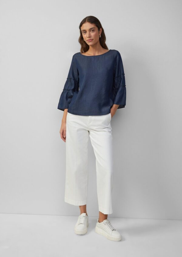 Relaxed-Fit-Bluse in Denim-Optik mit Volantärmeln