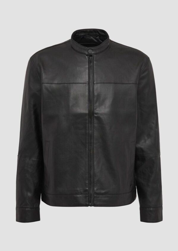 Jacke aus Lederimitat mit Stehkragen