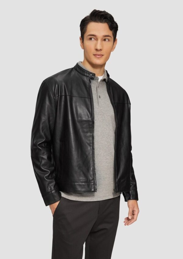 Jacke aus Lederimitat mit Stehkragen