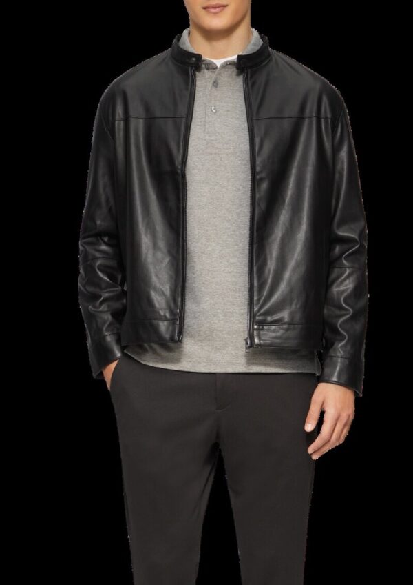 Jacke aus Lederimitat mit Stehkragen