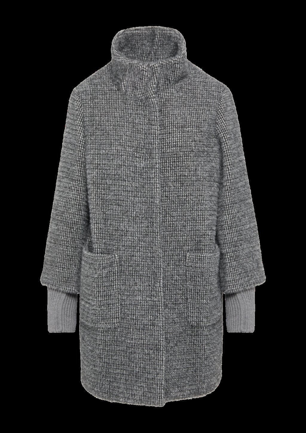 Flauschiger Mantel mit Strickbündchen am Ärmel