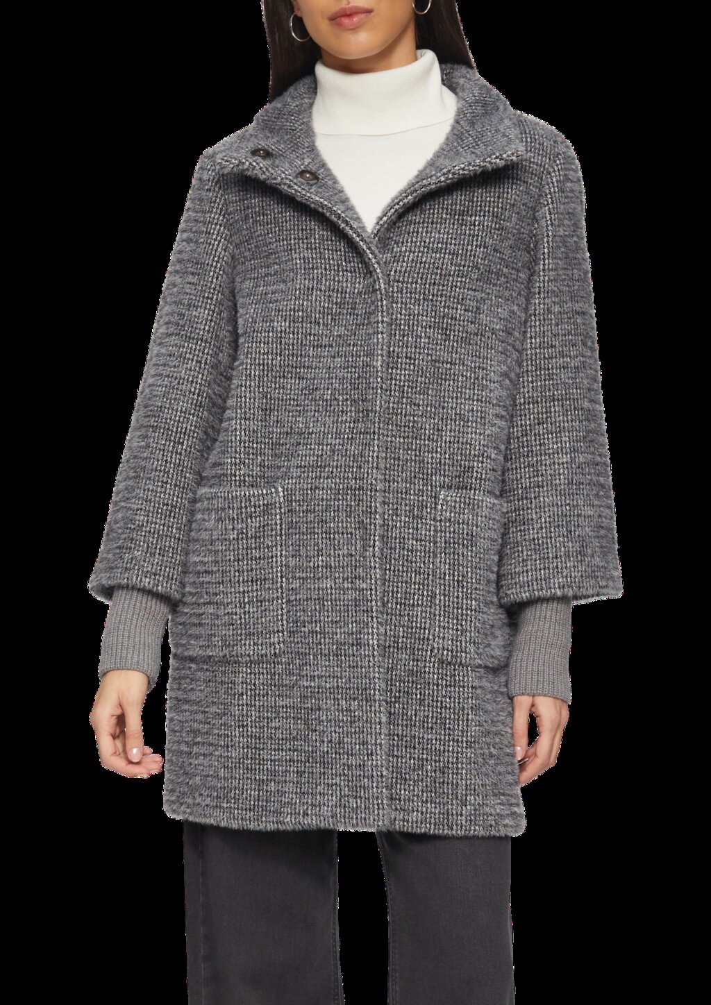 Flauschiger Mantel mit Strickbündchen am Ärmel