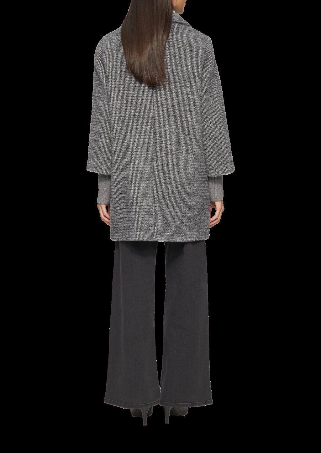 Flauschiger Mantel mit Strickbündchen am Ärmel