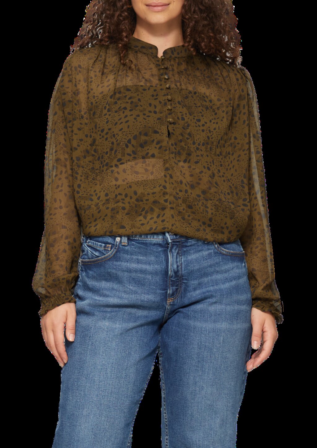 Leicht transparente Chiffonbluse mit Puffärmeln