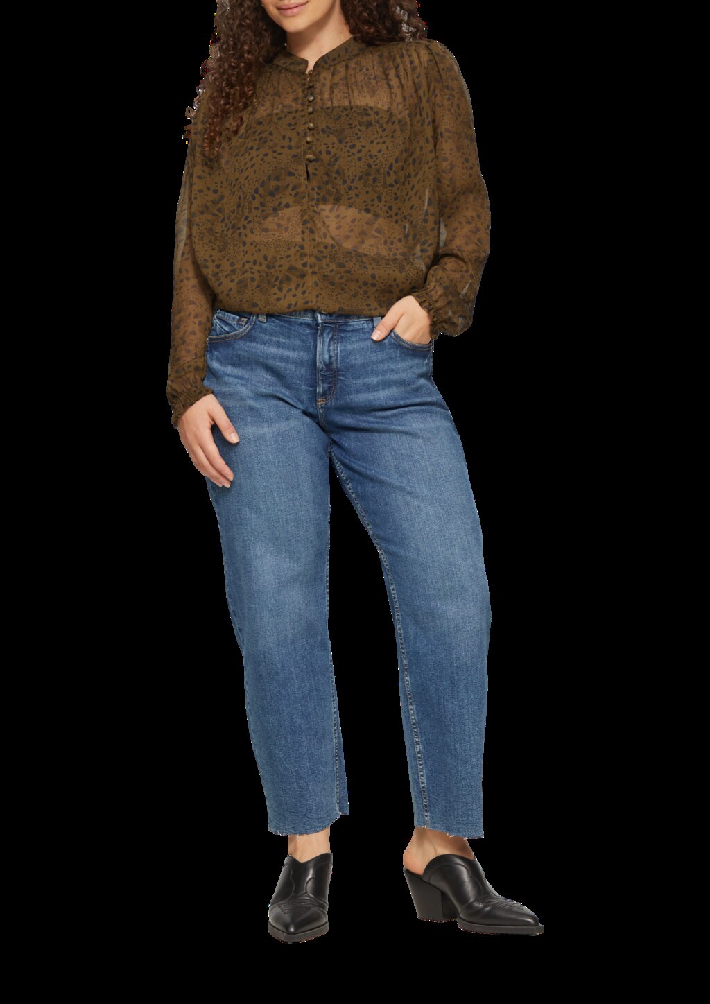 Leicht transparente Chiffonbluse mit Puffärmeln