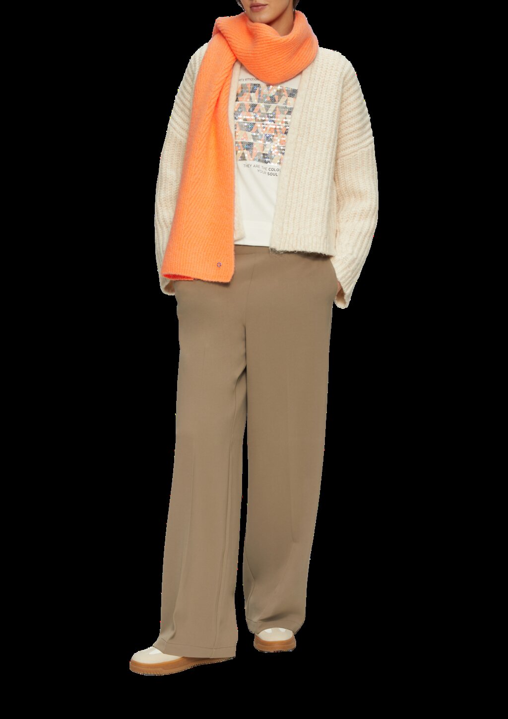 Strick-Schal mit Fischgrätenmuster und Logo-Ring