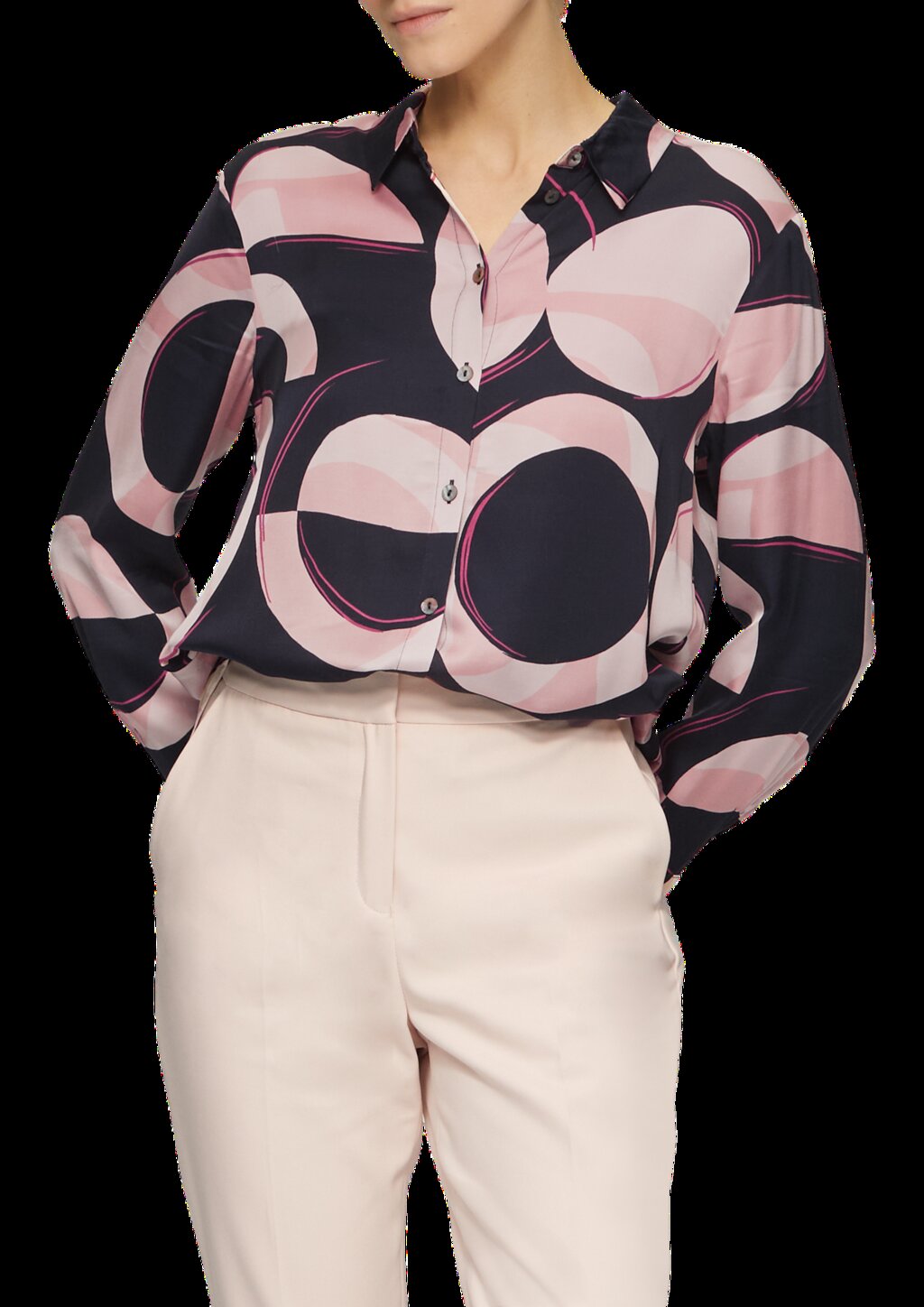 Satinierte Longbluse mit Falten-Details