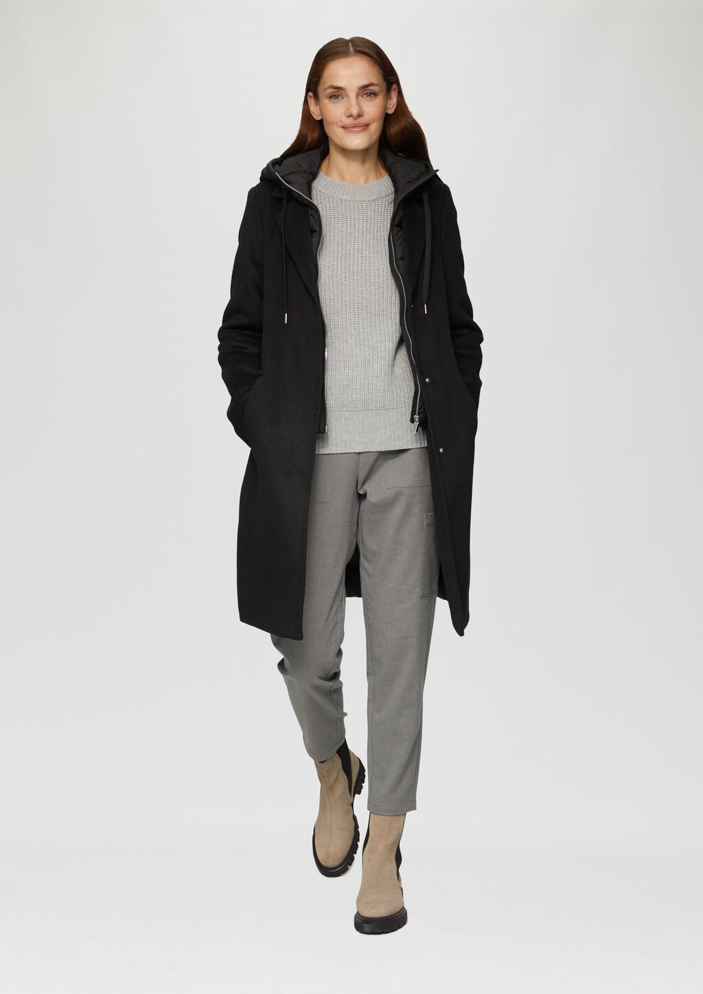 Mantel im Materialmix mit herausnehmbarem Einsatz