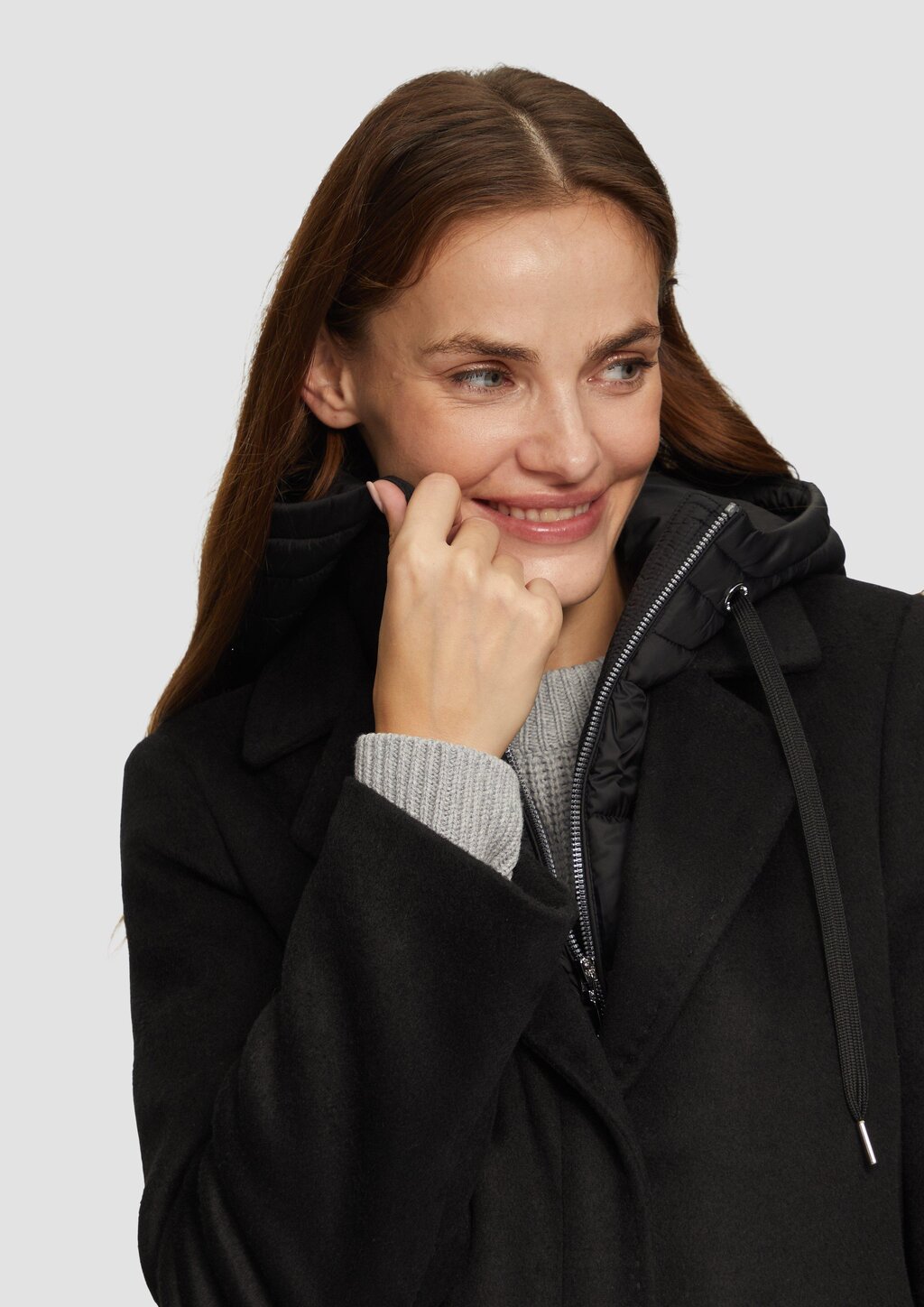 Mantel im Materialmix mit herausnehmbarem Einsatz