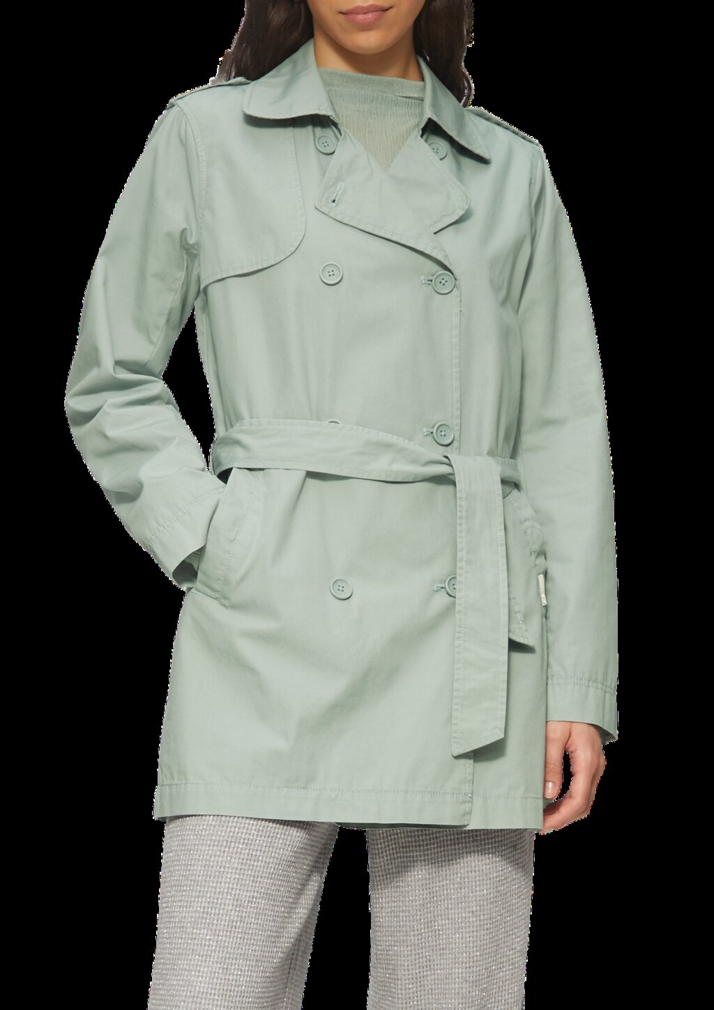 Kurzer Trenchcoat aus Baumwolle mit Gürtel