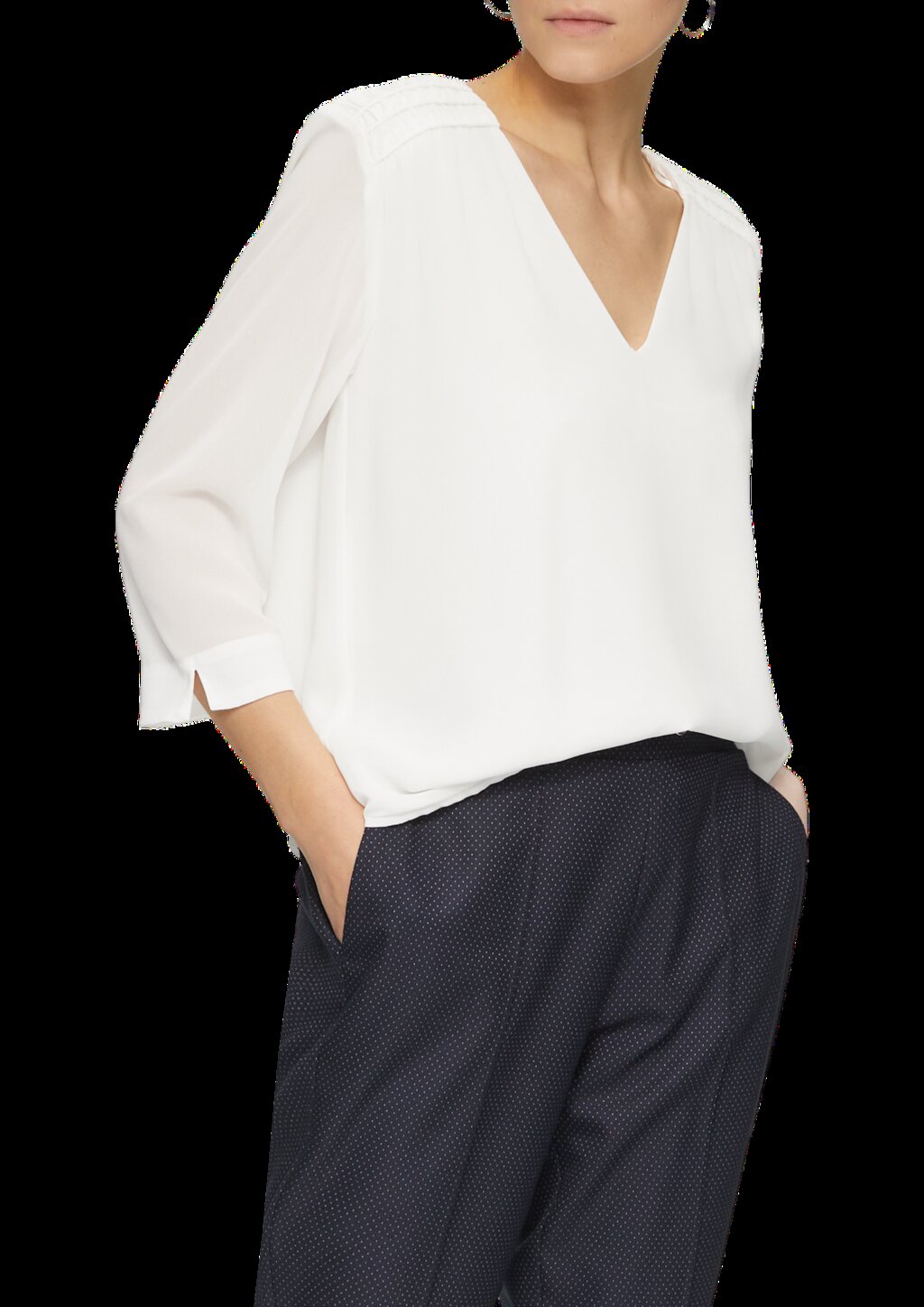 Chiffon-Bluse mit Smokdetails