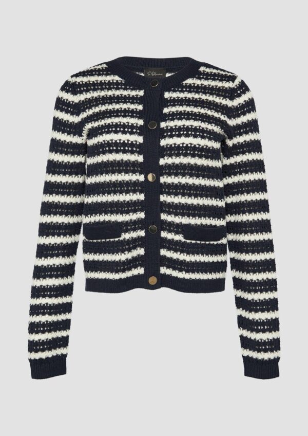 Geringelte Lochstrickjacke mit Knöpfen