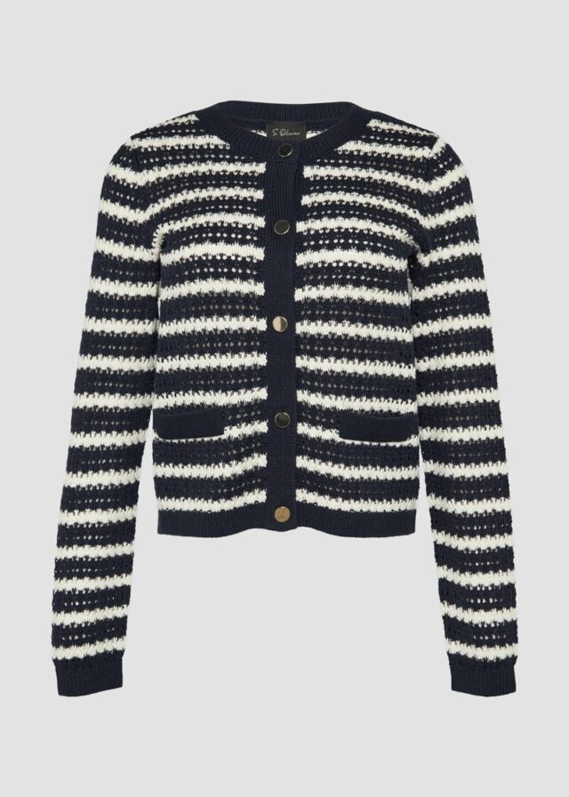 Geringelte Lochstrickjacke mit Knöpfen