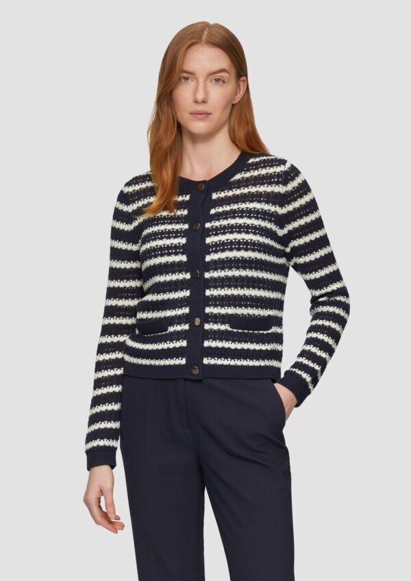 Geringelte Lochstrickjacke mit Knöpfen