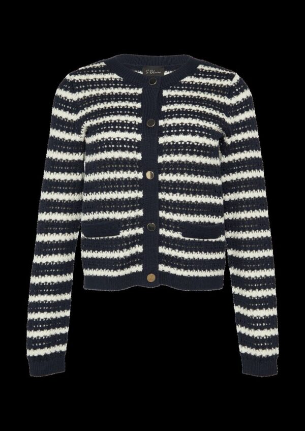 Geringelte Lochstrickjacke mit Knöpfen