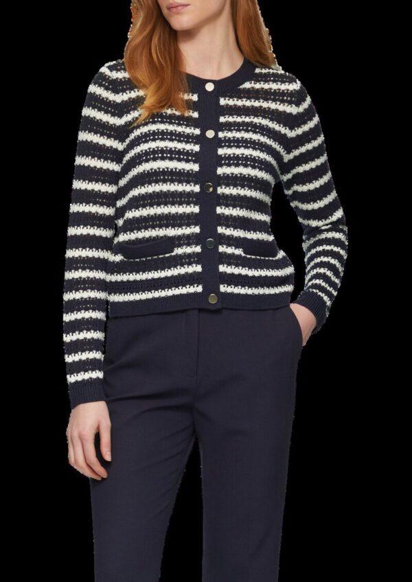 Geringelte Lochstrickjacke mit Knöpfen