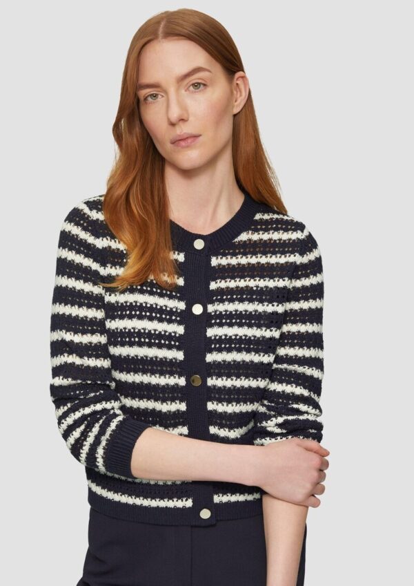 Geringelte Lochstrickjacke mit Knöpfen