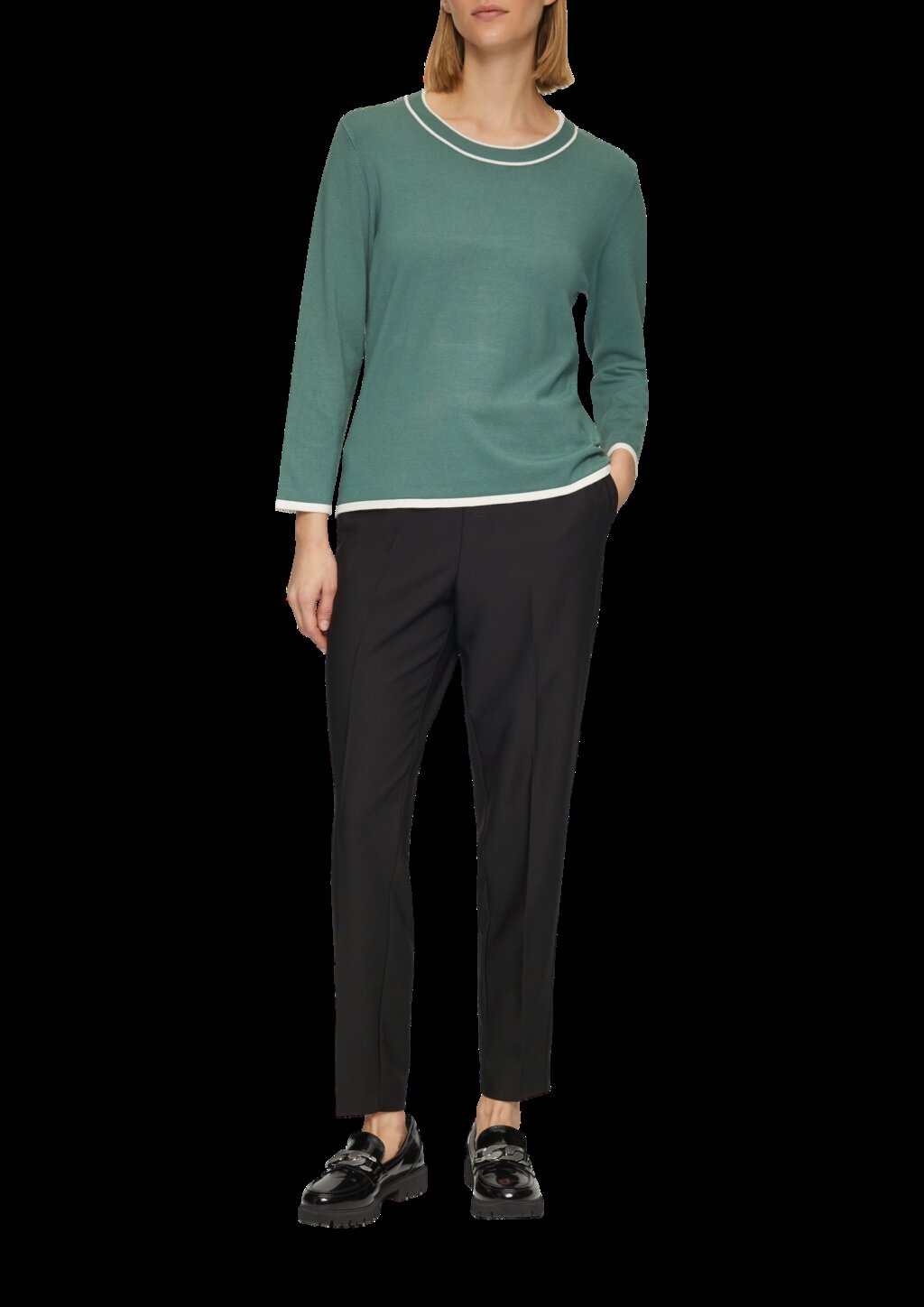 Strickpullover mit verkürzten Ärmeln und Kontrast-Details