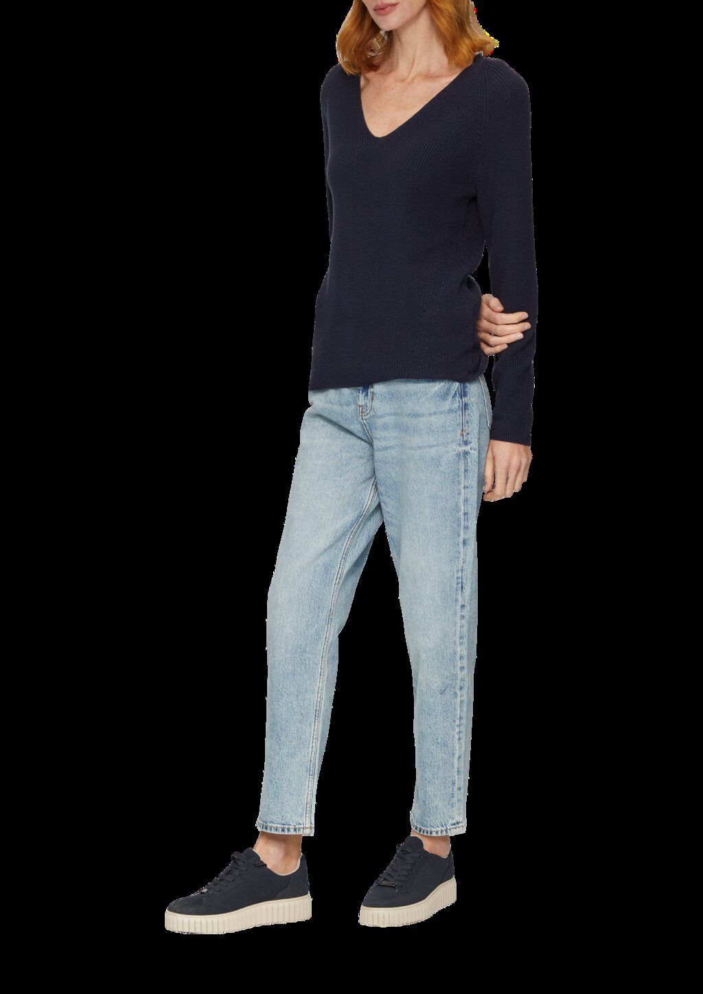 Strickpullover mit V-Ausschnitt und Raglan-Ärmeln