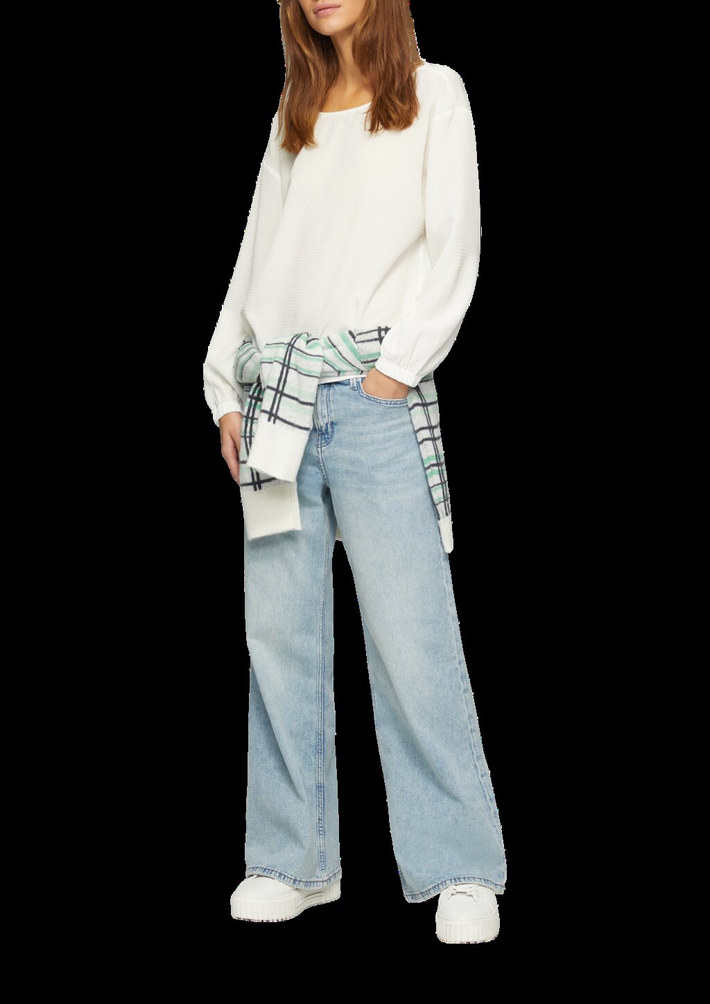 Strukturierte Bluse mit überschnittenen Schultern