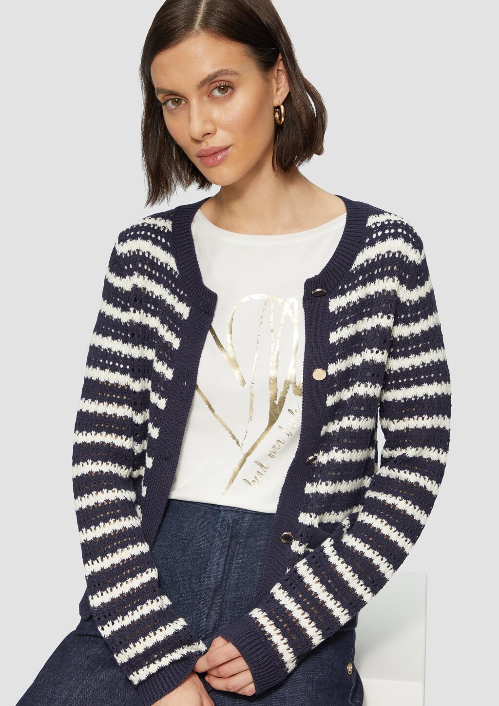 T-Shirt aus Baumwollmix mit Metallic-Print