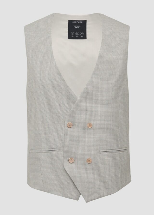 s.O PURE: Doppelreihige Weste aus kariertem Stretch-Gewebe