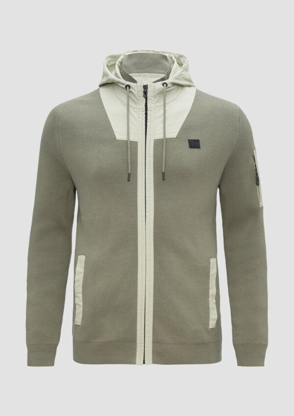 Hybridstrickjacke mit Kapuze aus Fabricmix