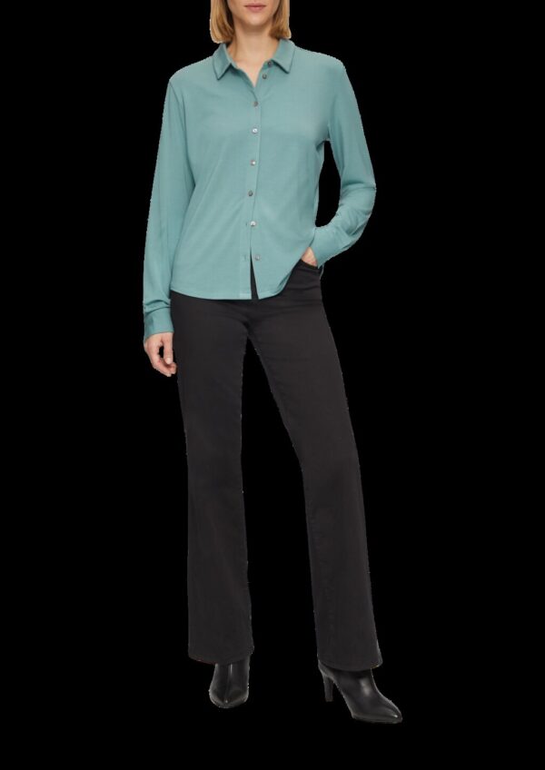 Jersey-Bluse mit Hemdkragen und Knopfleiste