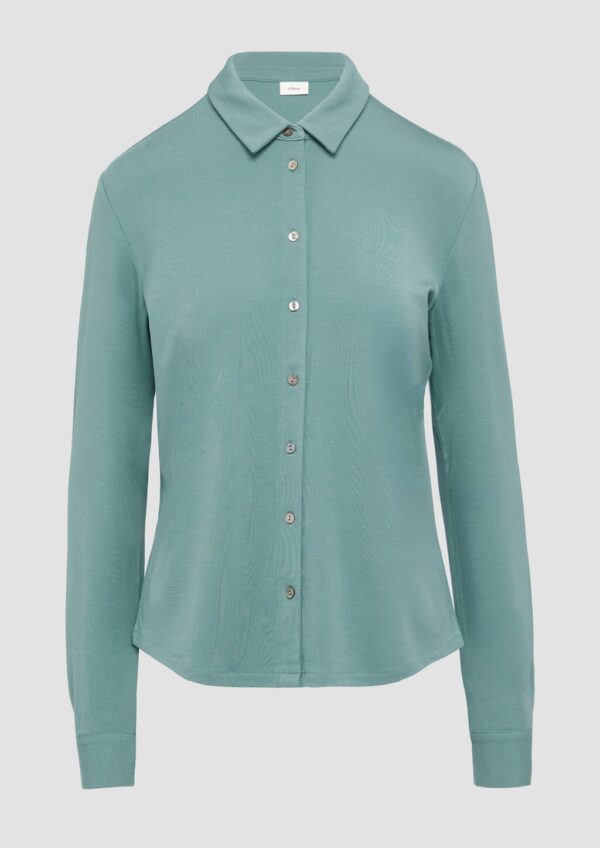 Jersey-Bluse mit Hemdkragen und Knopfleiste