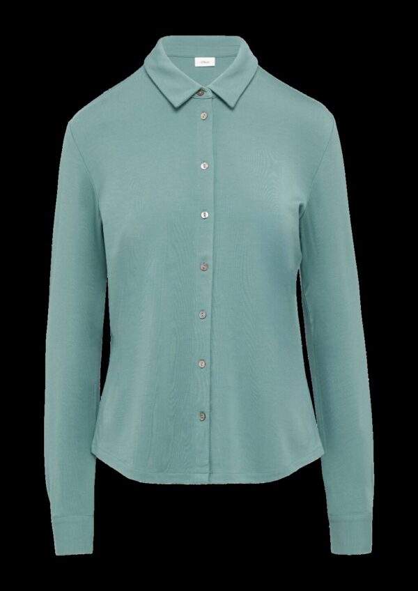 Jersey-Bluse mit Hemdkragen und Knopfleiste