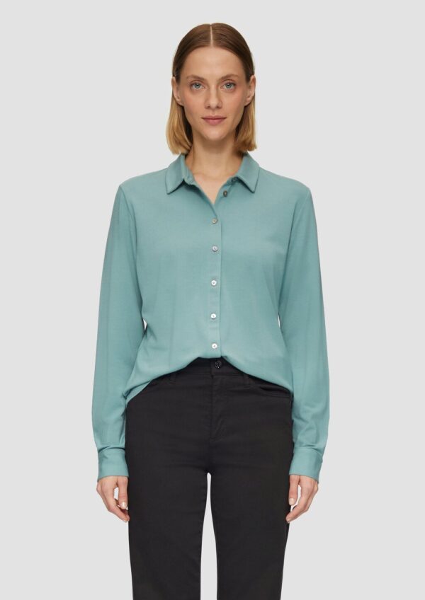 Jersey-Bluse mit Hemdkragen und Knopfleiste
