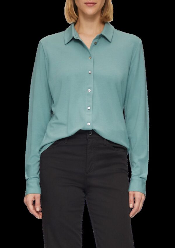 Jersey-Bluse mit Hemdkragen und Knopfleiste