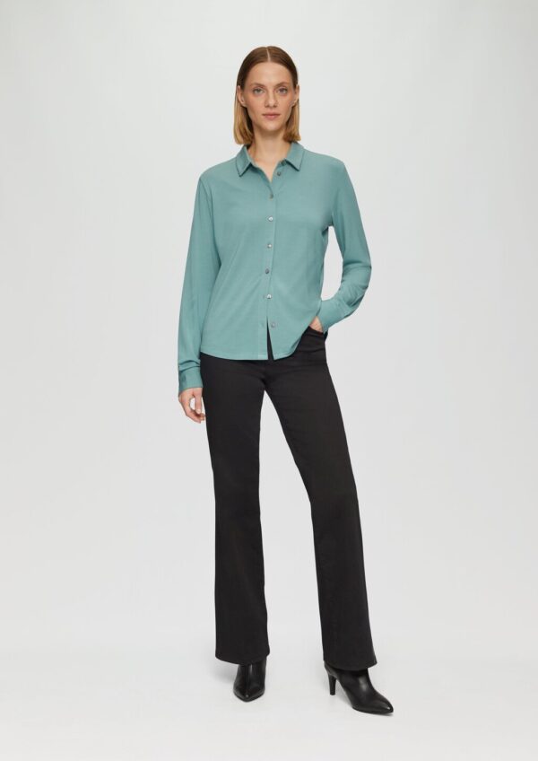 Jersey-Bluse mit Hemdkragen und Knopfleiste