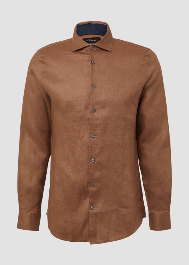 Tailored Fit: Langarmhemd aus Leinen mit elegantem Glanz