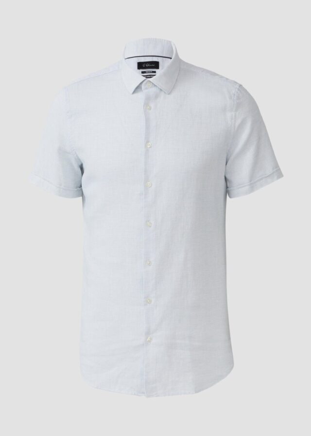 Tailored Fit: Strukturiertes Kurzarmhemd aus Leinemix