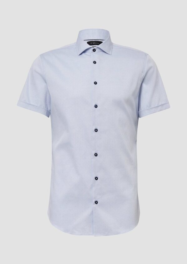 Tailored Fit: Fein gemustertes Kurzarm-Hemd aus Baumwollstretch